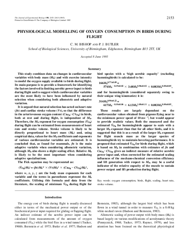 (PDF) Physiological modeling of oxygen consumption in birds during ...