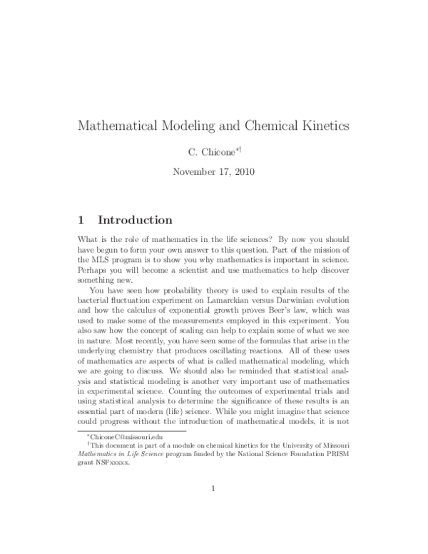 (PDF) Mathematical Modeling and Chemical Kinetics