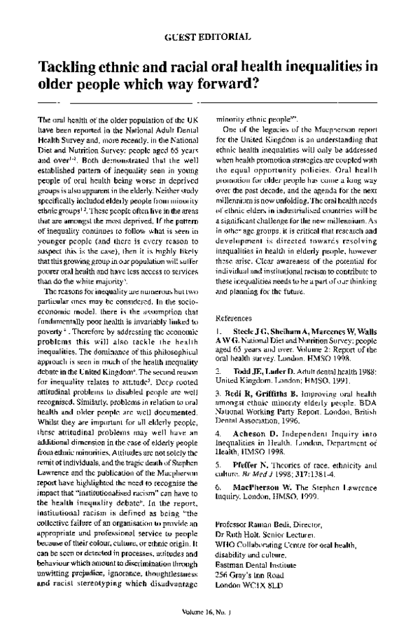 (PDF) Tackling ethnic and racial oral health inequalities in older ...