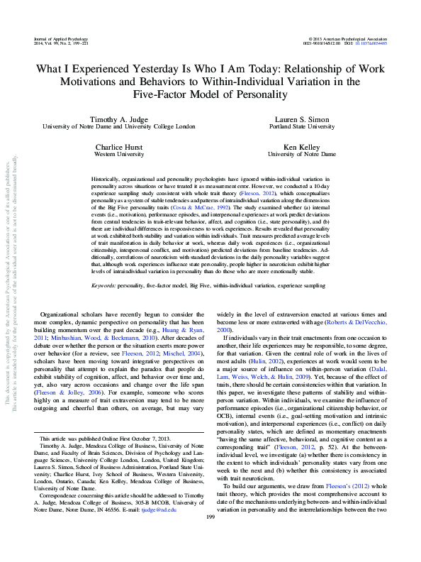 (PDF) What I experienced yesterday is who I am today: Relationship of ...