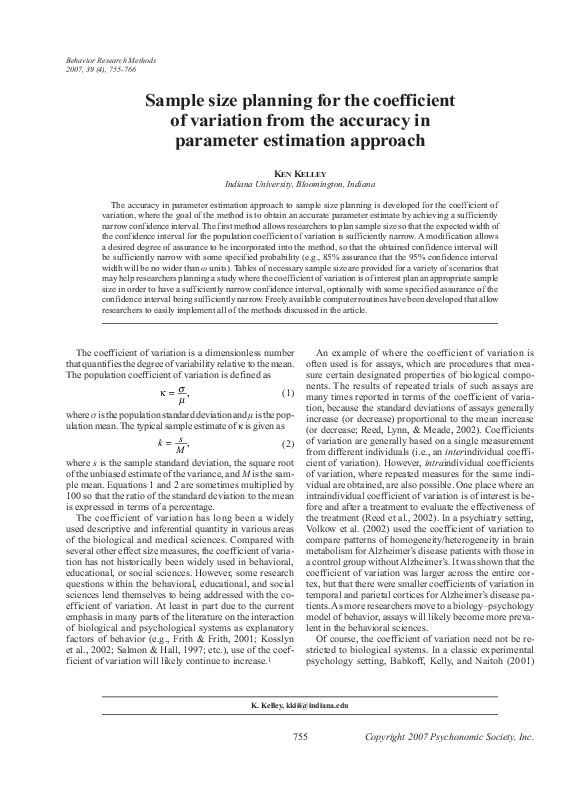 (PDF) Sample size planning for the coefficient of variation from the ...