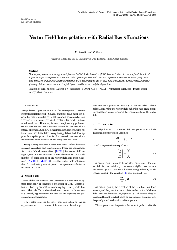 (PDF) Vector Field Interpolation with Radial Basis Functions
