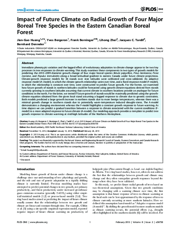 (PDF) Impact of Future Climate on Radial Growth of Four Major Boreal ...