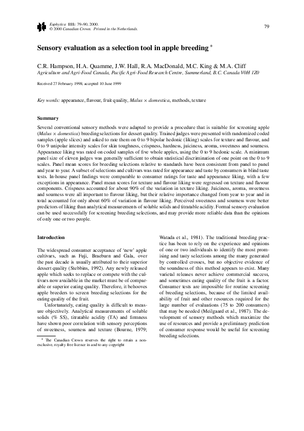 (PDF) Sensory evaluation as a selection tool in apple breeding