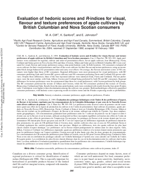 (PDF) Evaluation of hedonic scores and R -indices for visual, flavour ...