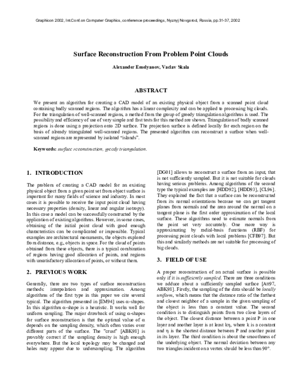 (PDF) Surface Reconstruction From Problem Point Clouds