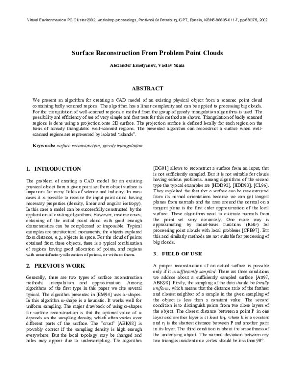(PDF) Surface Reconstruction From Problem Point Clouds