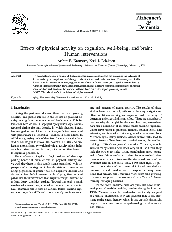 (PDF) Effects of physical activity on cognition, well-being, and brain ...