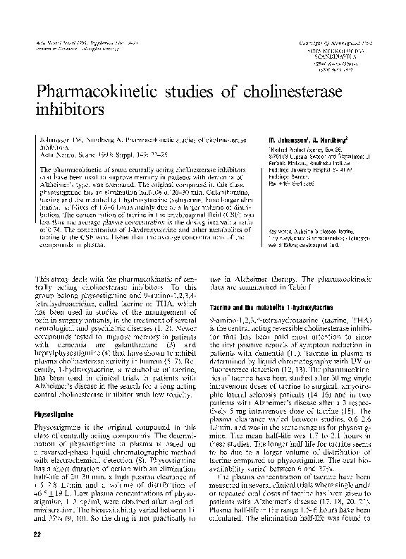 (PDF) Pharmacokinetic studies of cholinesterase inhibitors