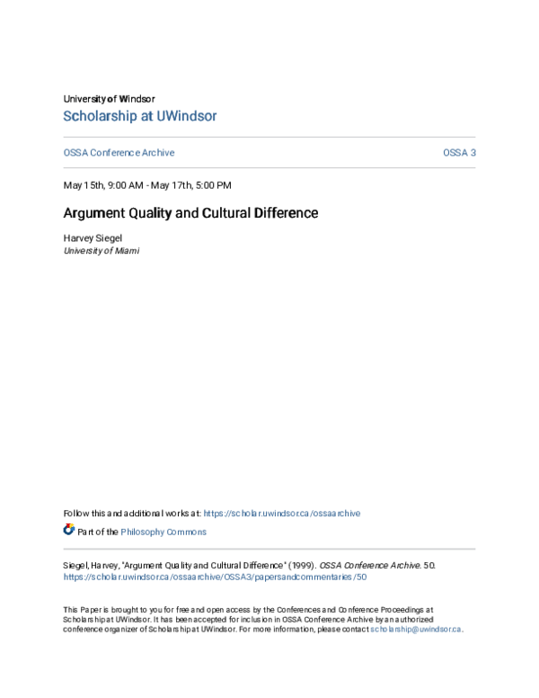  PDF Argument Quality And Cultural Difference Harvey Siegel 
