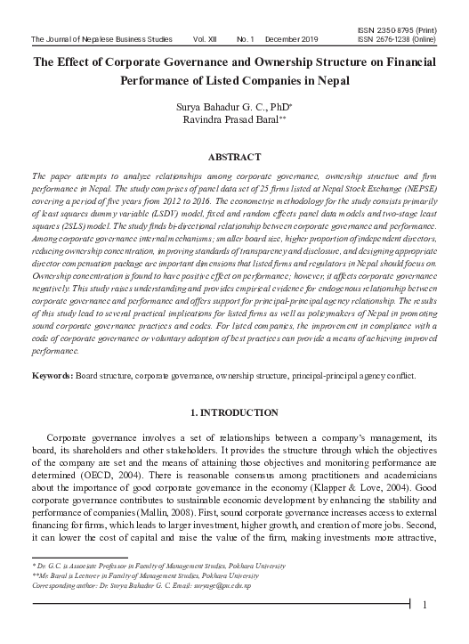 (PDF) The Effect of Corporate Governance and Ownership Structure on ...