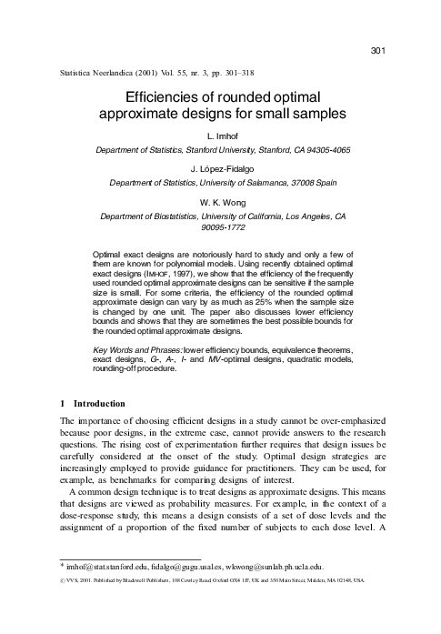 (PDF) Efficiencies of Rounded Optimal Approximate Designs for Small Samples