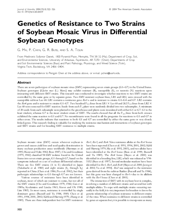 (PDF) Genetics of resistance to two strains of soybean mosaic virus in ...