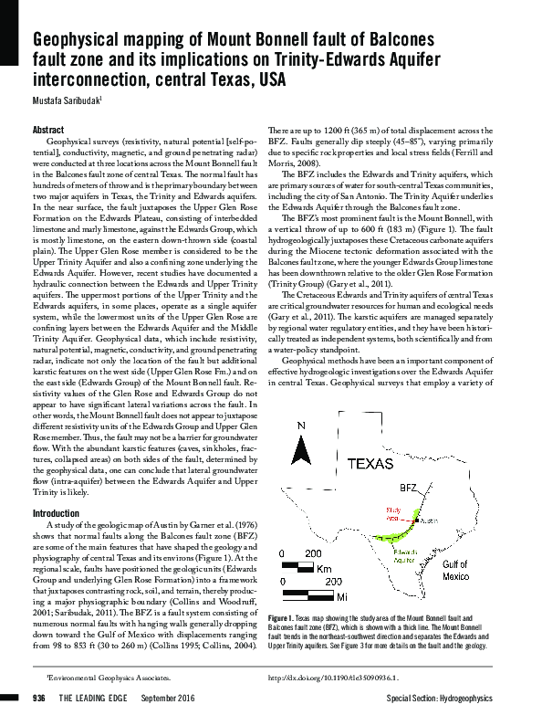 (PDF) Geophysical mapping of Mount Bonnell fault of Balcones fault zone