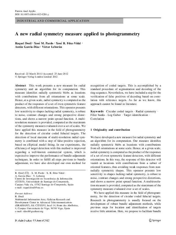 (PDF) A new radial symmetry measure applied to photogrammetry