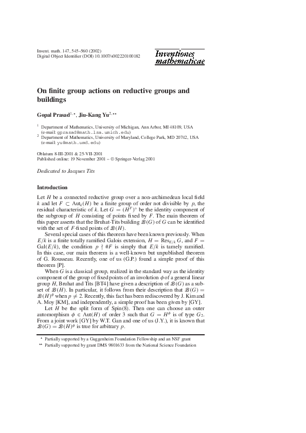 (PDF) On finite group actions on reductive groups and buildings