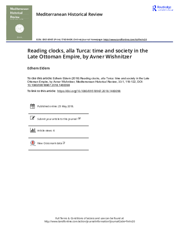 (PDF) Reading Clocks, Alla Turca Time and Society in the Late Ottoman Empire, by Avner