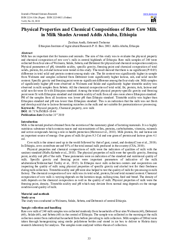 (PDF) Physical Properties and Chemical Compositions of Raw Cow Milk in ...