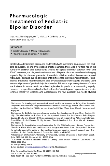 (PDF) Pharmacologic Treatment of Pediatric Bipolar Disorder