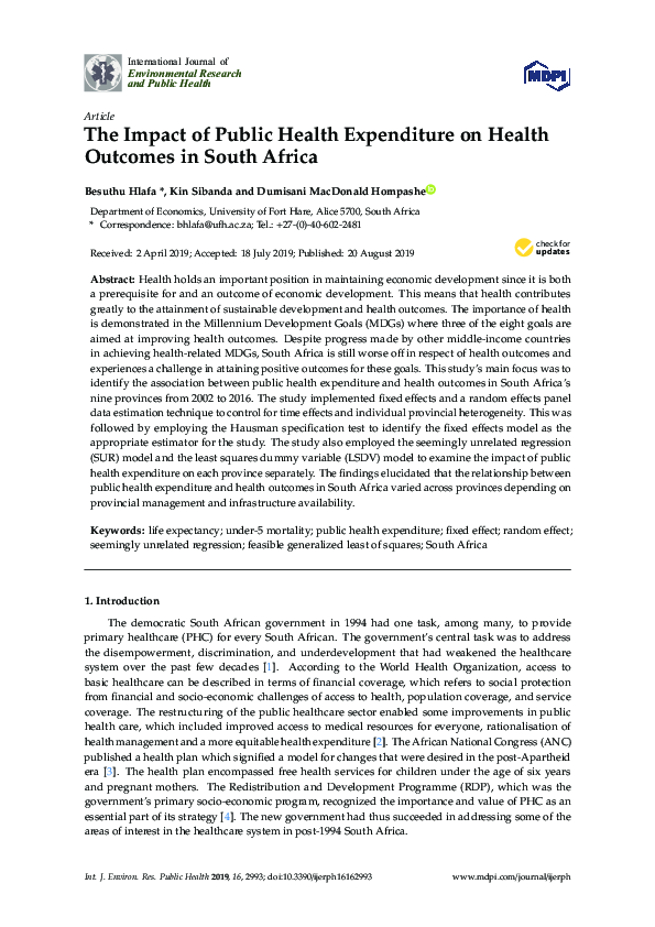 (PDF) The Impact of Public Health Expenditure on Health Outcomes in ...