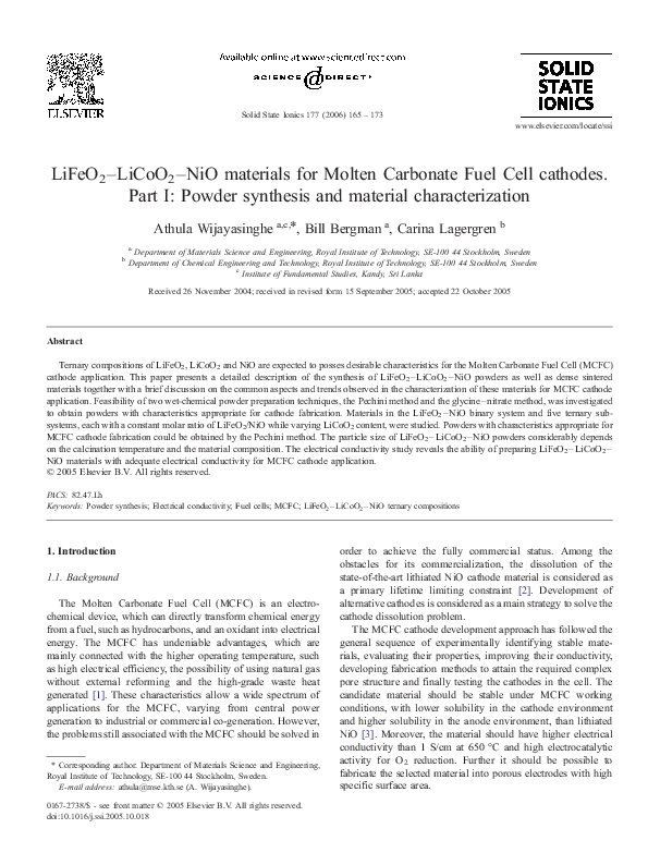 (PDF) LiFeO2–LiCoO2–NiO materials for Molten Carbonate Fuel Cell ...