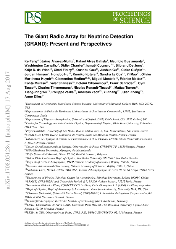 (PDF) The Giant Radio Array for Neutrino Detection (GRAND) Present and