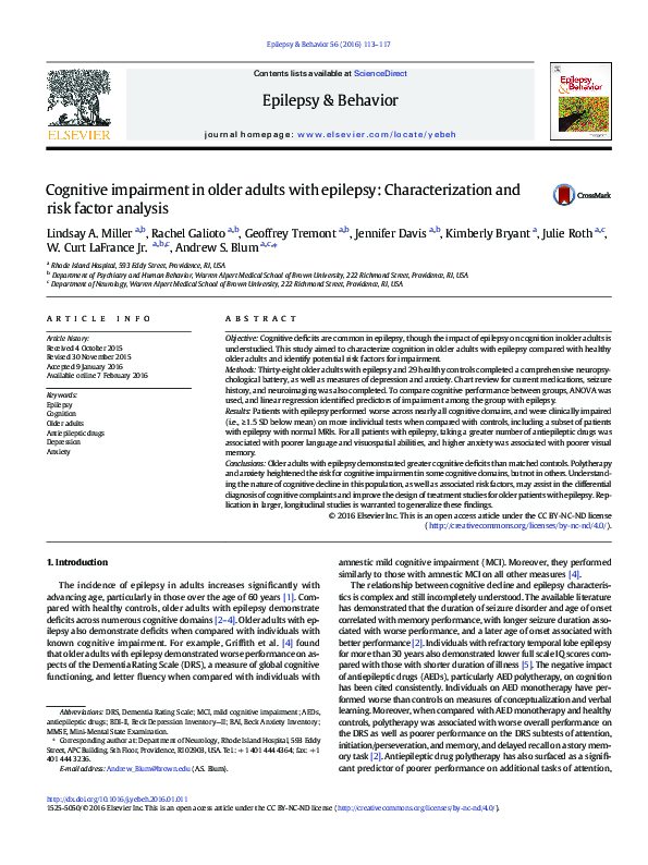 (PDF) Cognitive impairment in older adults with epilepsy ...
