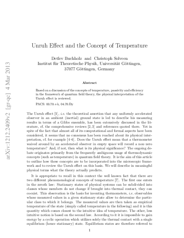 (PDF) Unruh effect and the concept of temperature
