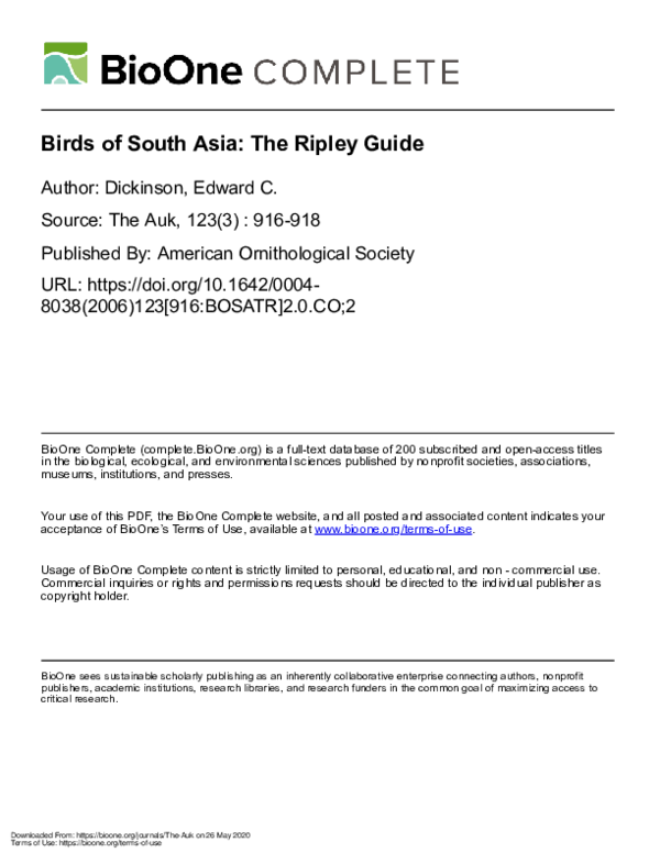 PDF) Birds of South Asia: The Ripley Guide