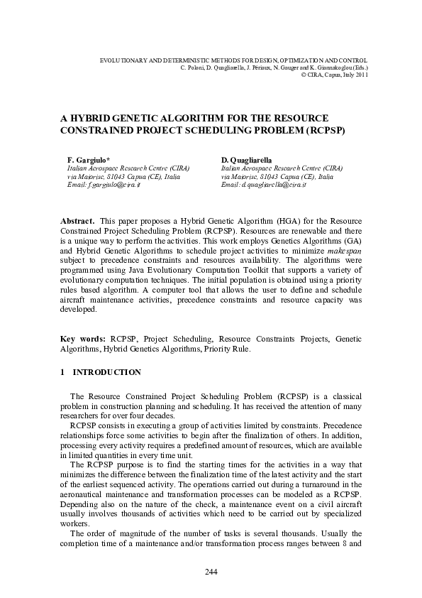 (PDF) A Hybrid Genetic Algorithm for the Resource Constrained Project ...