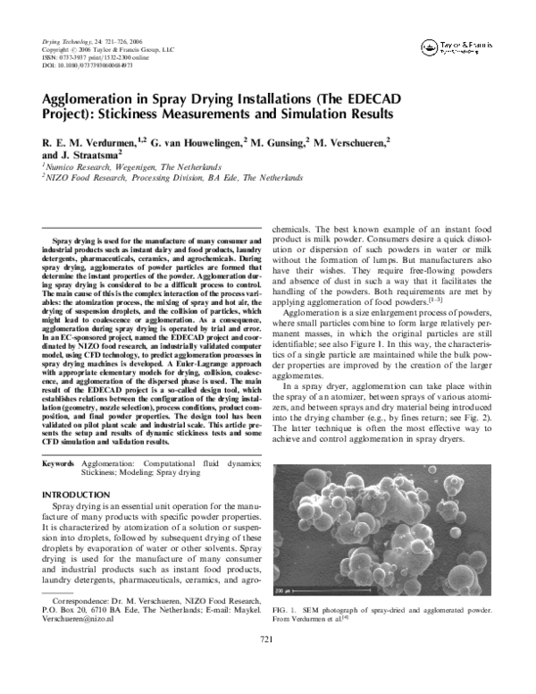 (PDF) Agglomeration in Spray Drying Installations (The EDECAD Project