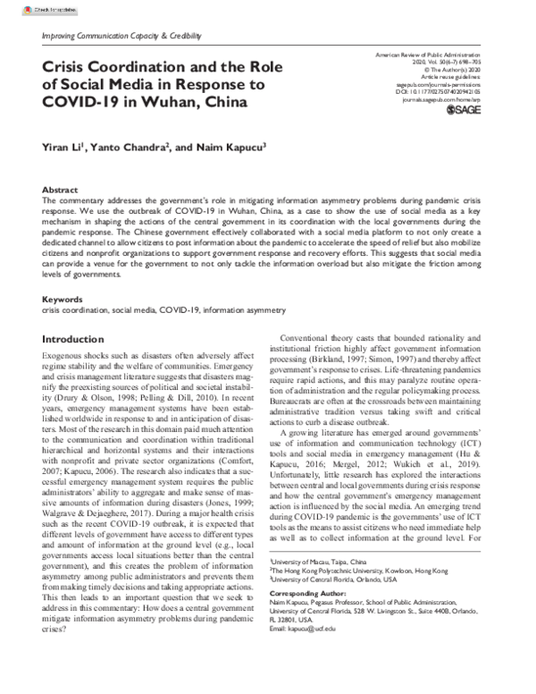 (PDF) Crisis Coordination and the Role of Social Media in Response to ...