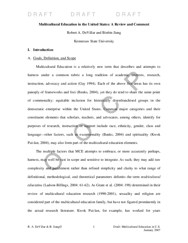 (PDF) Multicultural Education in the United States: A Review and Comment