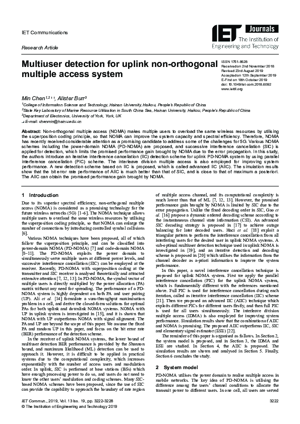(PDF) Multiuser Detection for Uplink Non-orthogonal Multiple Access System
