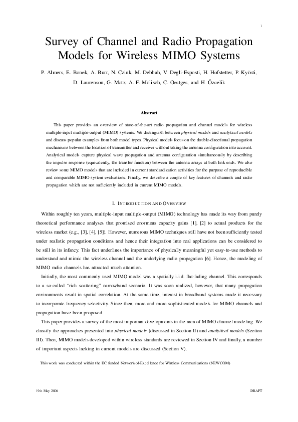 (PDF) Survey of Channel and Radio Propagation Models for Wireless MIMO ...