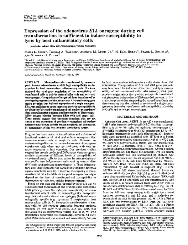 (PDF) Expression of the adenovirus E1A oncogene during cell ...