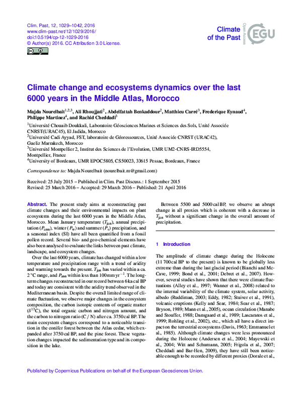 (PDF) Climate change and ecosystems dynamics over the last 6000 years ...