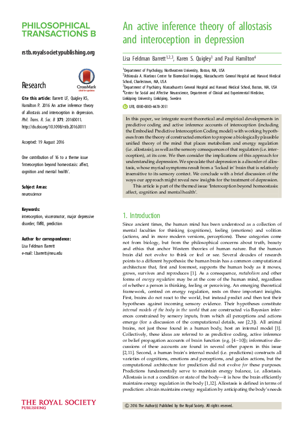 (PDF) An active inference theory of allostasis and interoception in ...
