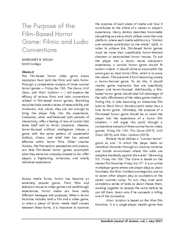 (PDF) The Purpose of the Film-Based Horror Game: Filmic and Ludic ...