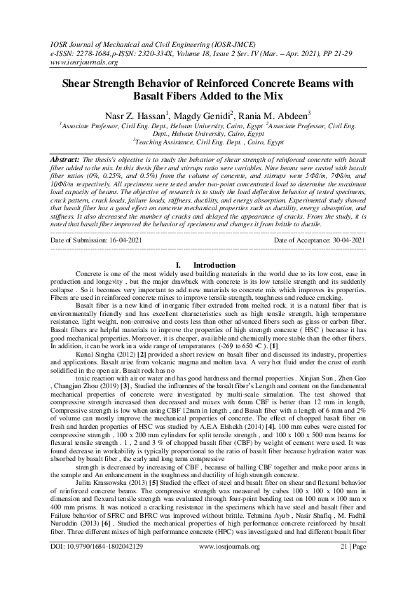 (PDF) Shear Strength Behavior of Reinforced Concrete Beams with Basalt ...