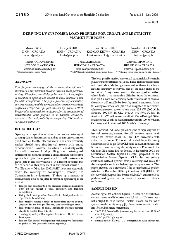 (PDF) Deriving LV customer load profiles for Croatian electricity ...