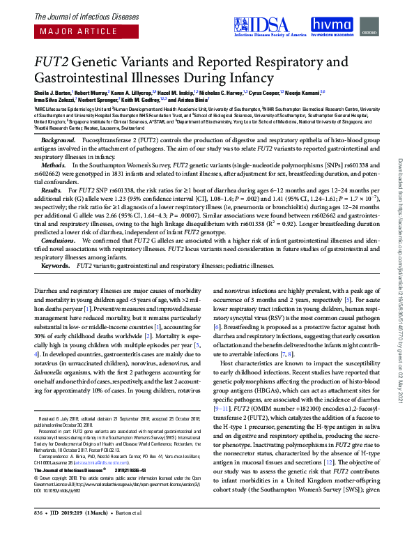 (PDF) FUT2 Genetic Variants and Reported Respiratory and ...