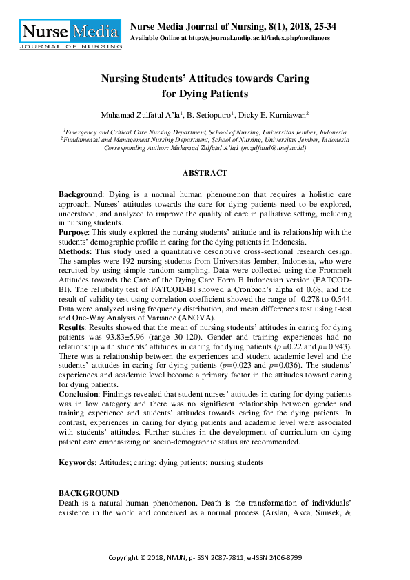(PDF) Nursing Students’ Attitudes towards Caring for Dying Patients