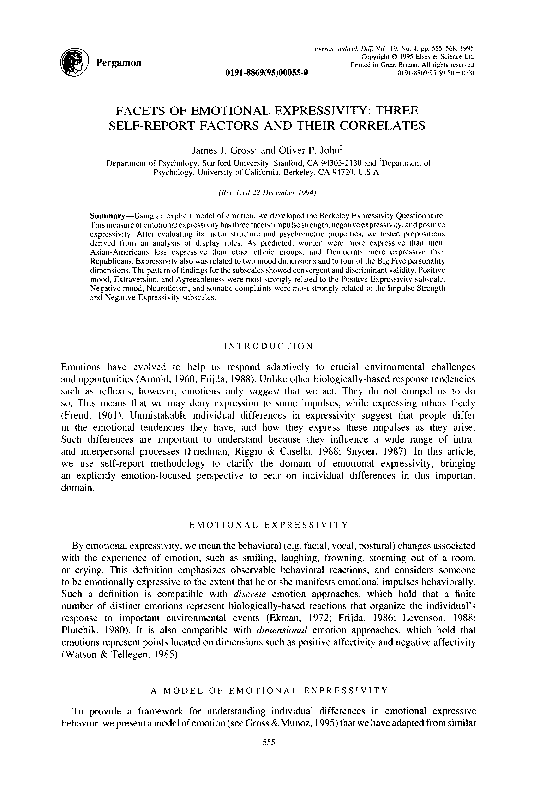(PDF) Facets of emotional Expressivity: Three self-report factors and ...