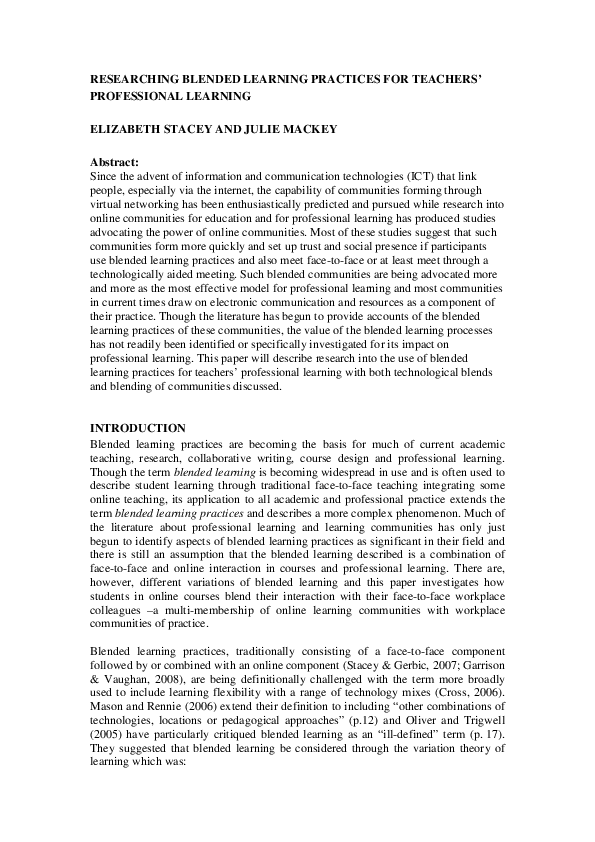 (PDF) Researching blended learning practices for teachers' professional ...