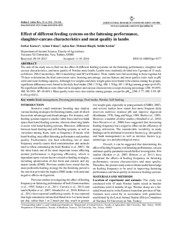 (PDF) Effect of different feeding systems on the fattening performance ...