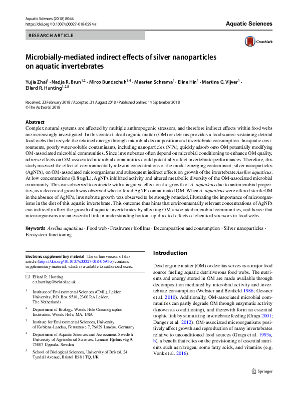 (PDF) Microbially-mediated indirect effects of silver nanoparticles on ...