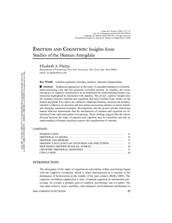 (PDF) EMOTION AND COGNITION: Insights from Studies of the Human Amygdala
