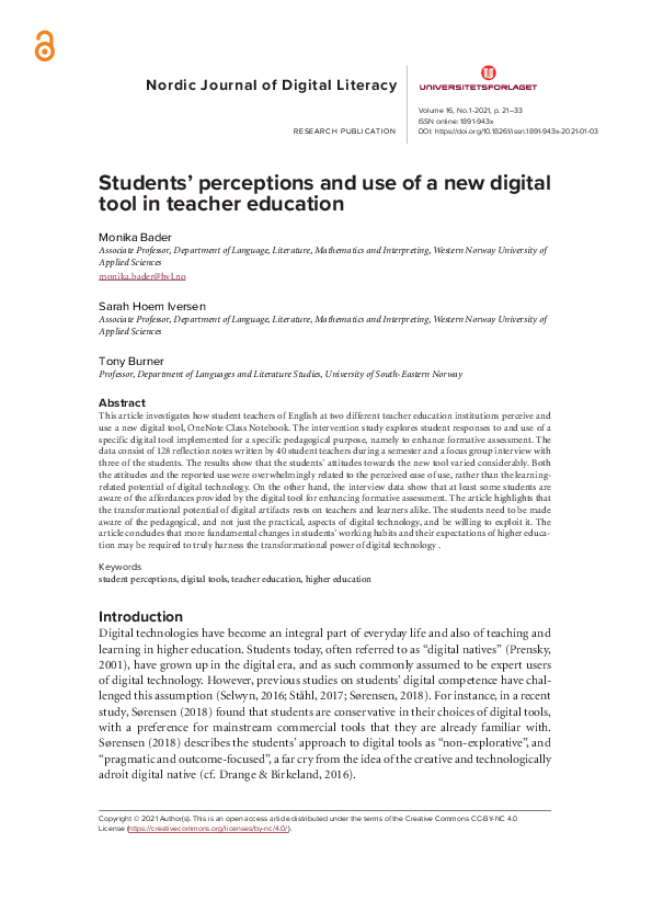 (PDF) Students' perceptions and use of a new digital tool in teacher ...