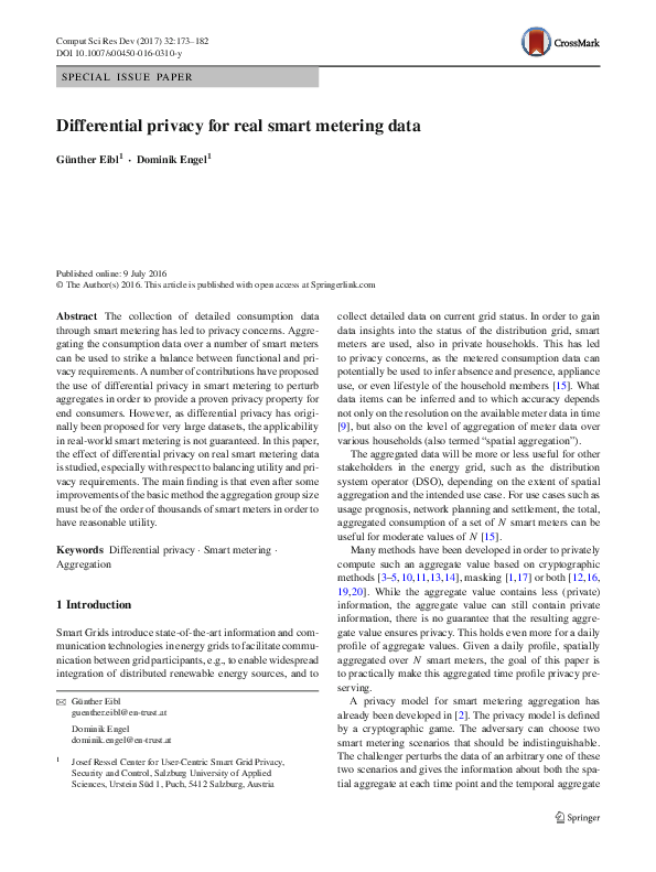 (PDF) Differential privacy for real smart metering data